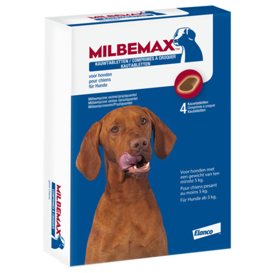 Milbemax Kauwtablet hond vanaf 5kg 4 stuks