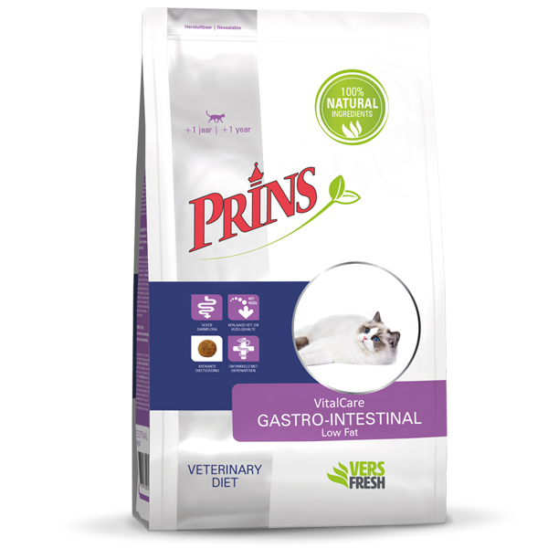 Prins Dieetvoedingen kat GASTRO-INTESTINAL Low fat Natuurlijke krokante dieetvoeding voor katten ter compensatie voor een slechte spijsvertering